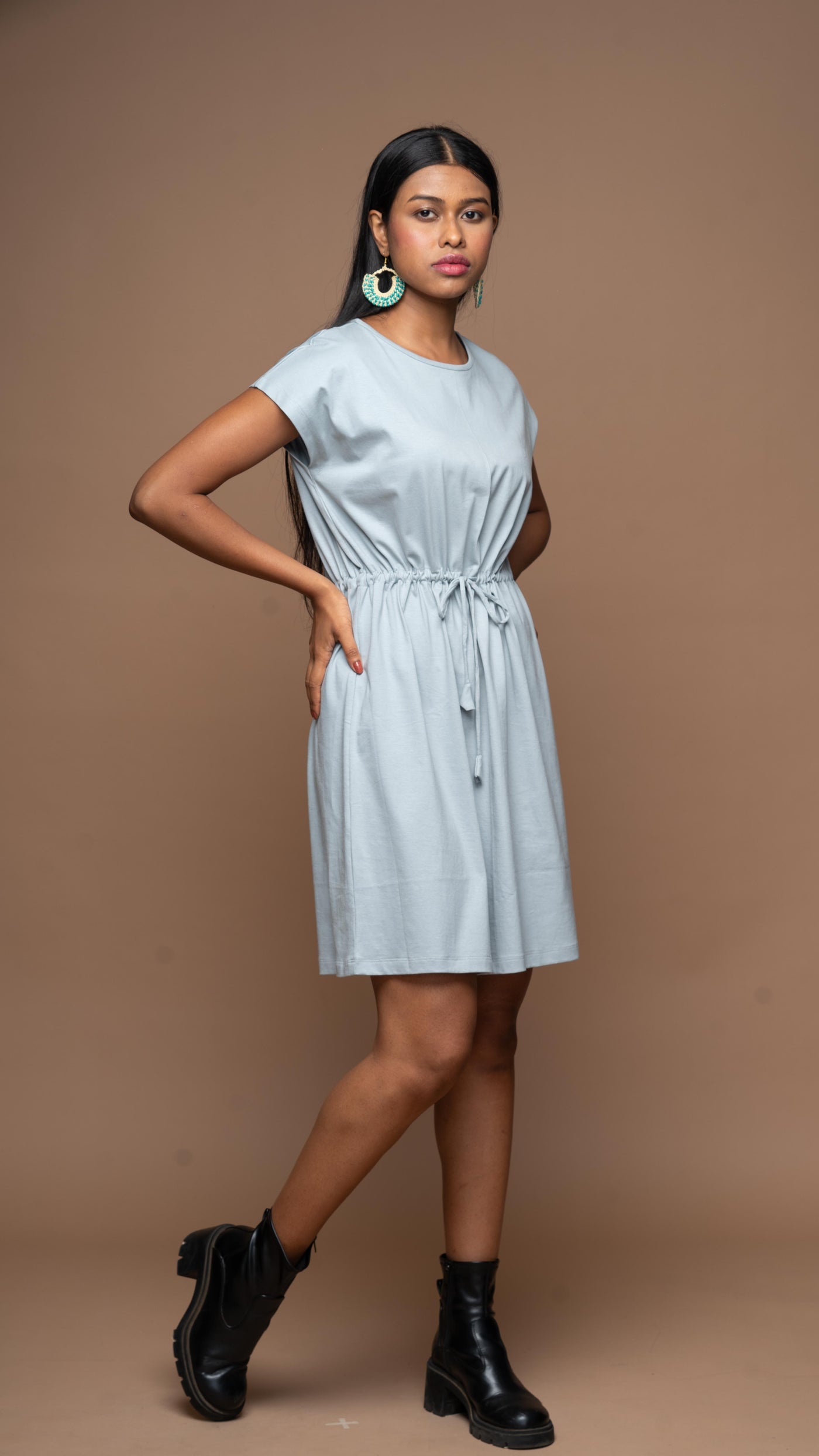 Cinch & go Jersey Dress - Gray Blue