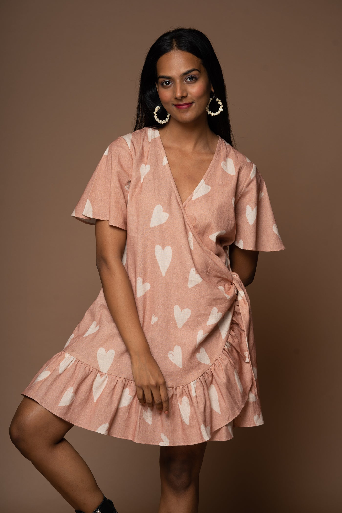 Wraparound Whimsy Short Dress in Hearts She Stole Pattern