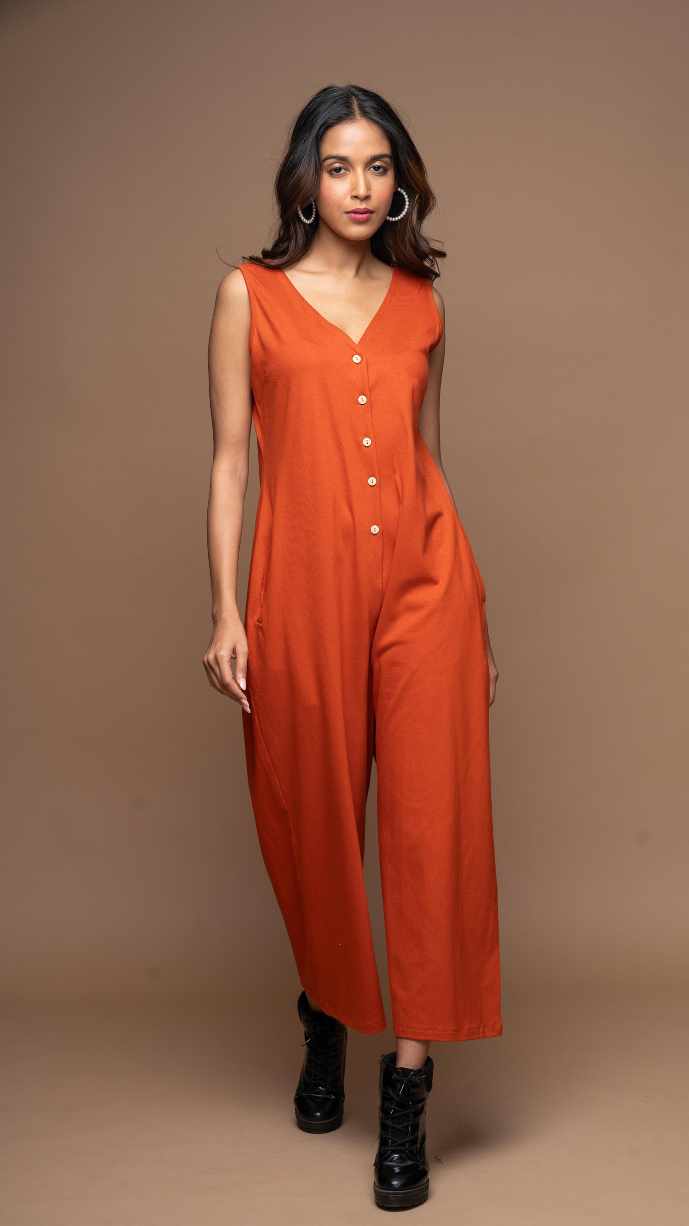 Viva V-neck Jumpsuit in Rust