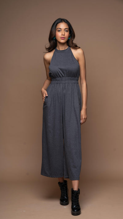 Glam Halter Jumpsuit in Charcoal Gray