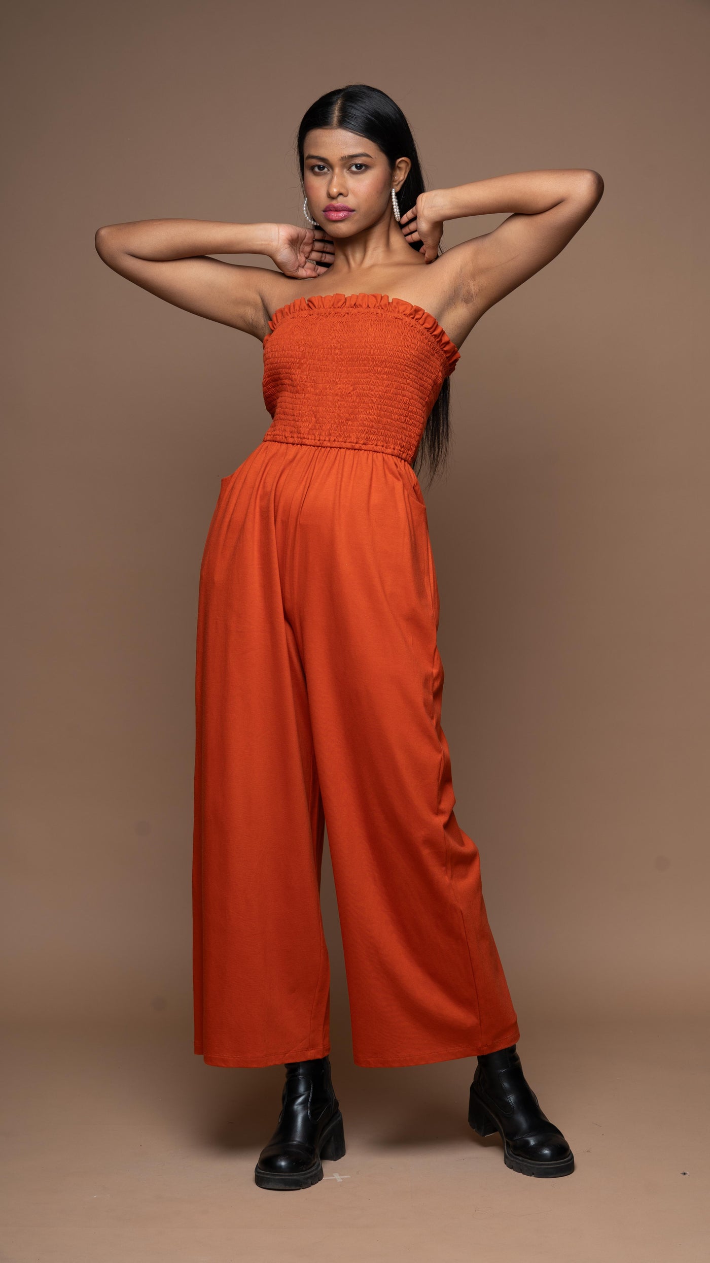 Strapless Vibe Jumpsuit in Rust