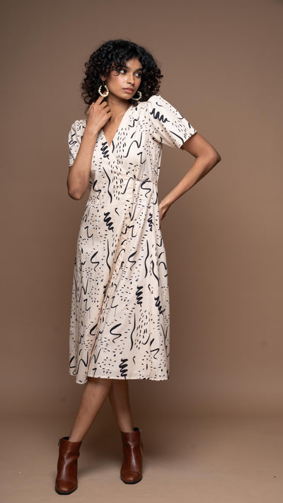 Tie and Twirl Midi Wrap Dress in Notes and Scribbles Pattern