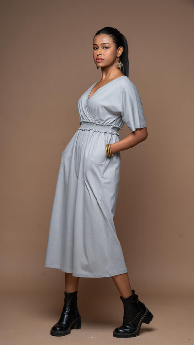 Crossover Charm Jumpsuit in Gray Blue