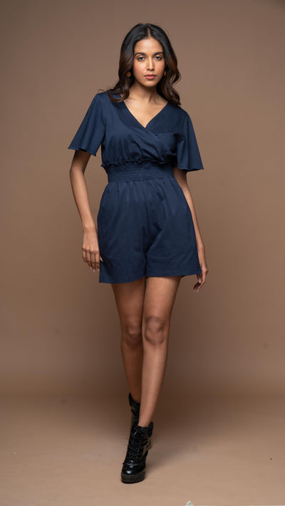 Chic Crossover Jumpsuit in Navy Blue