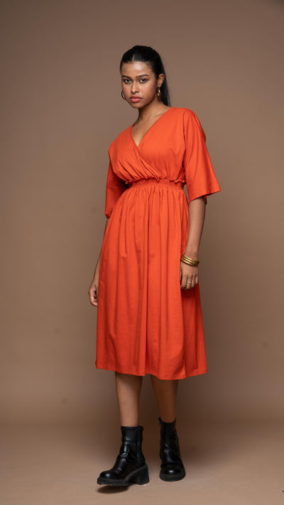 Crisscross Charm Jersey Dress - Rust