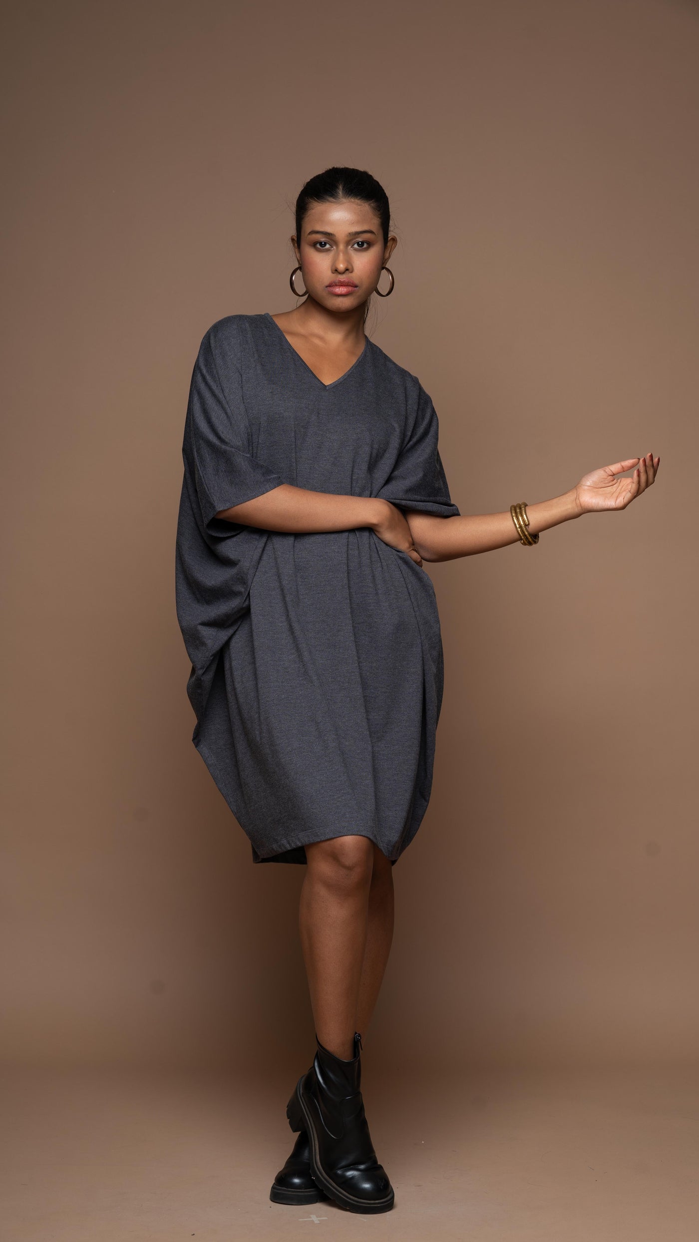 Batwing Breeze Jersey Dress - Charcoal Gray