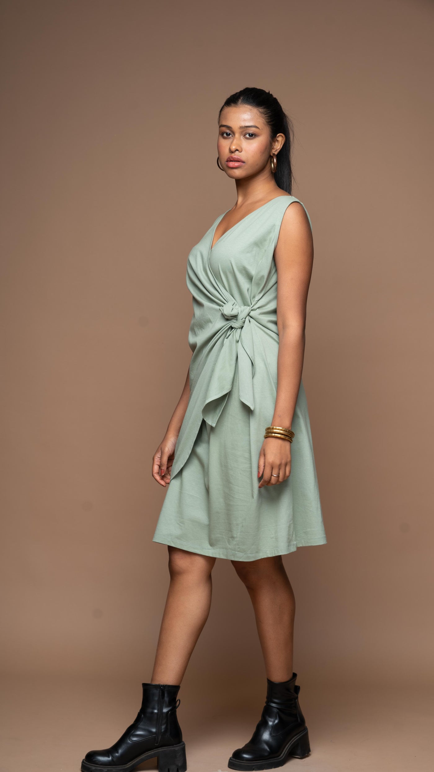 Cross & Knot Jersey Dress - Sage Green