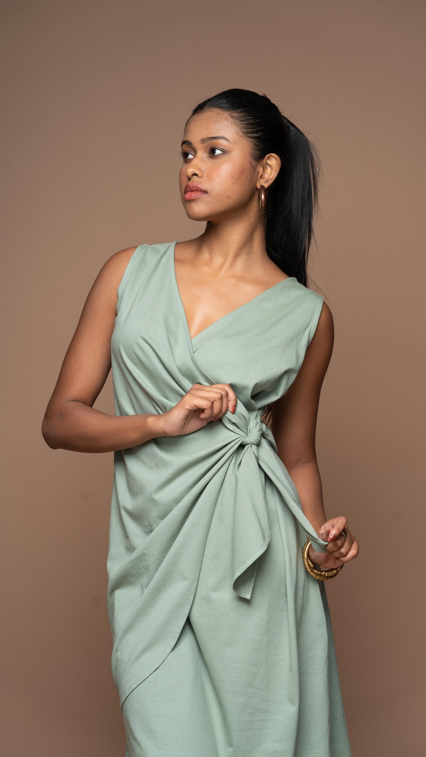 Cross & Knot Jersey Dress - Sage Green