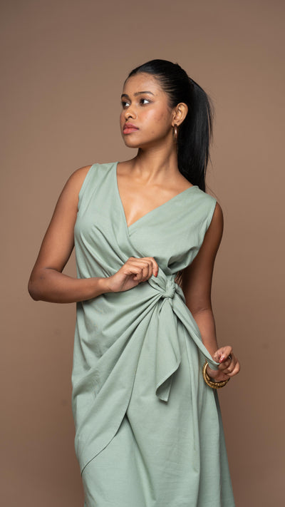 Cross & Knot Jersey Dress - Sage Green