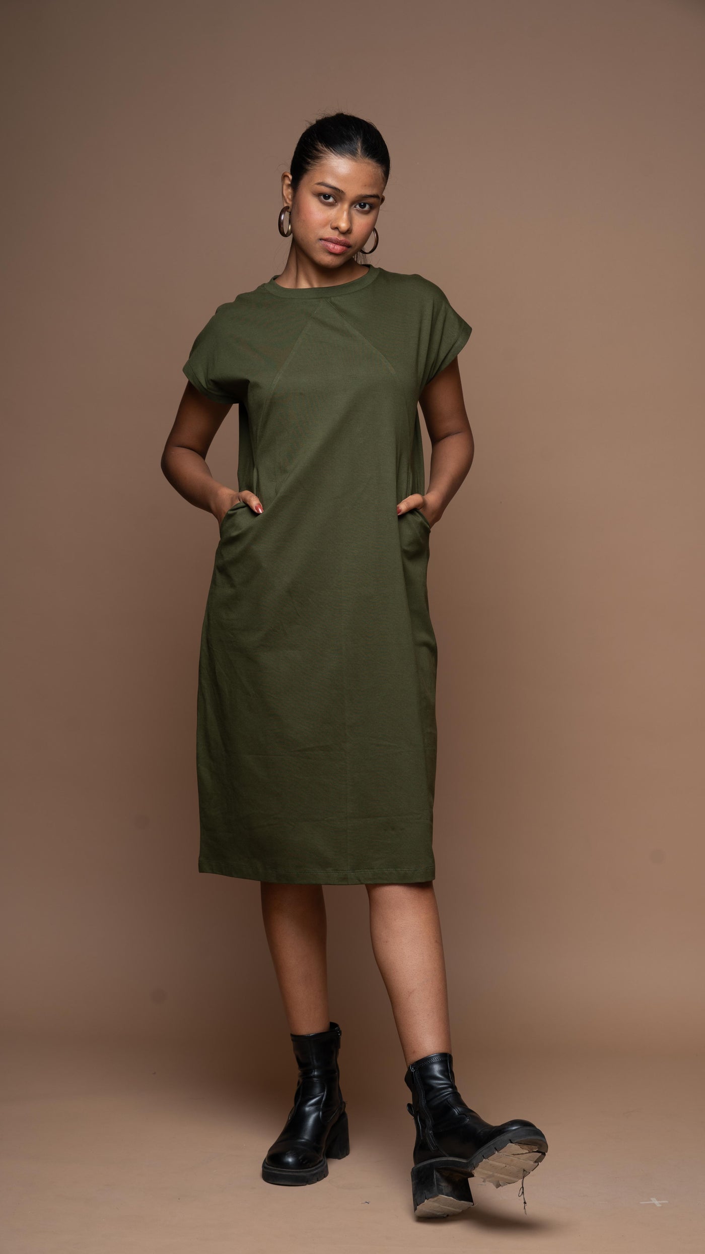 Tri-Cut Comfort Jersey Dress - Olive Green