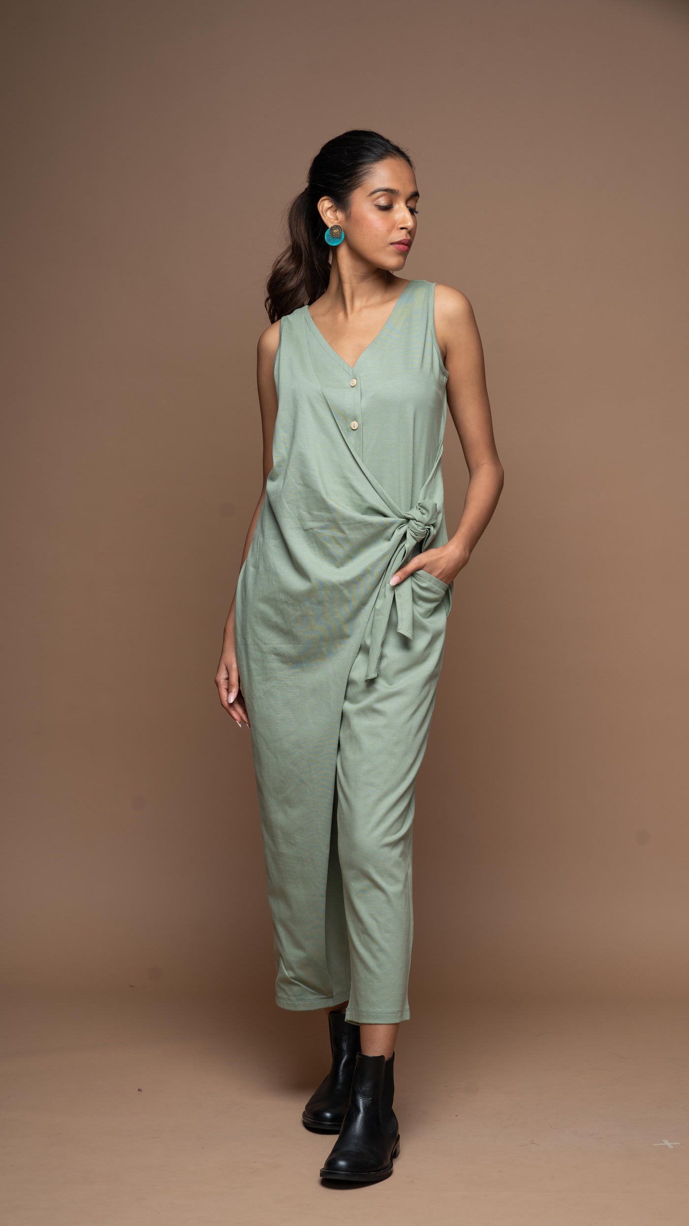 Knot & Twist Jumpsuit in Dusty Sage