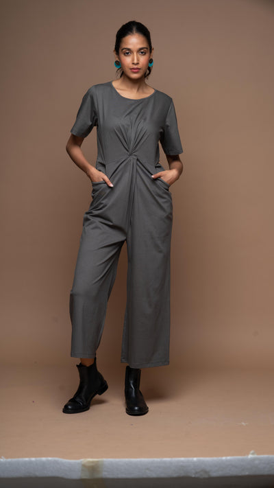 Twisted Bliss Jumpsuit in Charcoal Gray