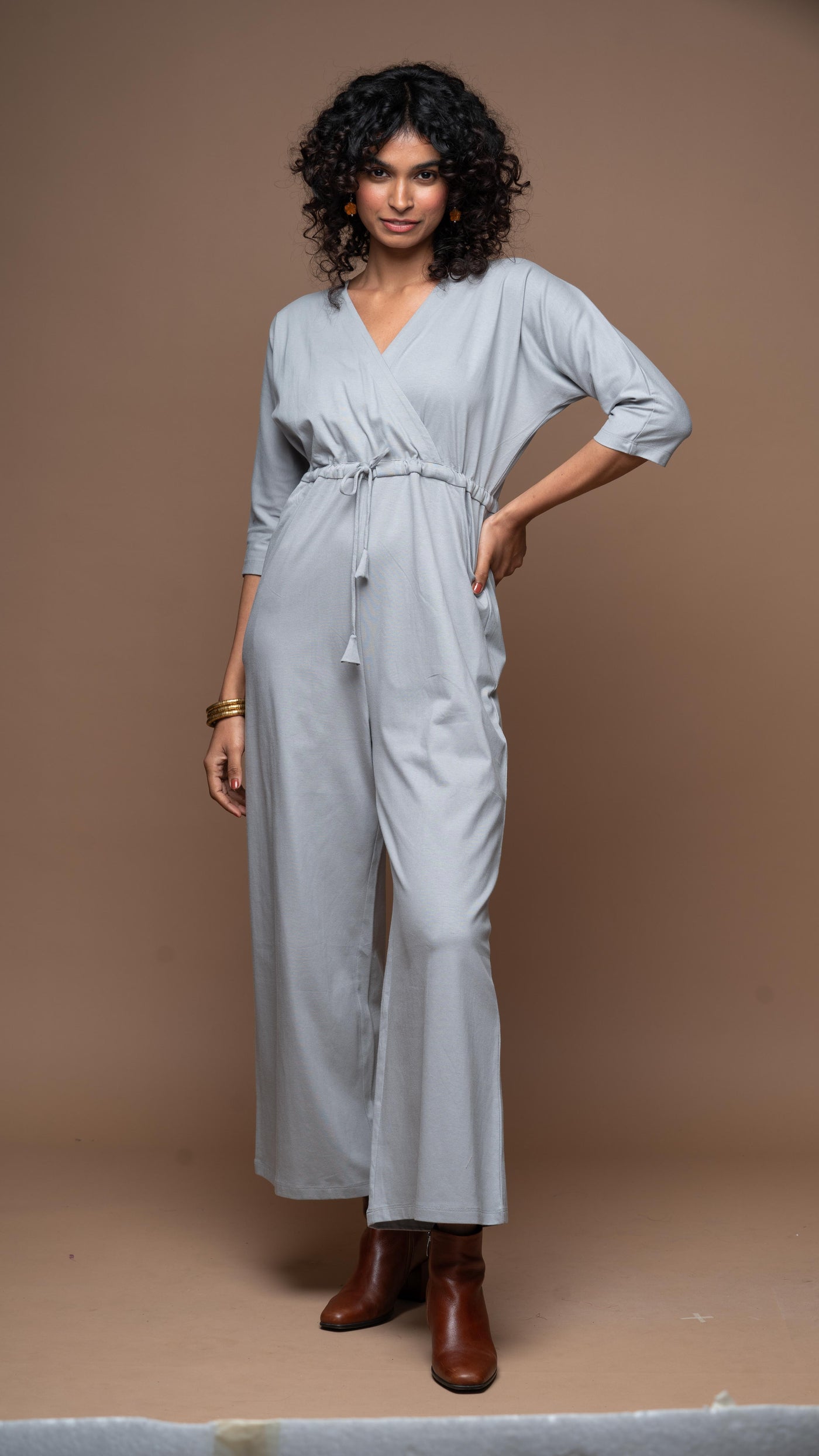 Timeless Crossover Jumpsuit in Gray Blue