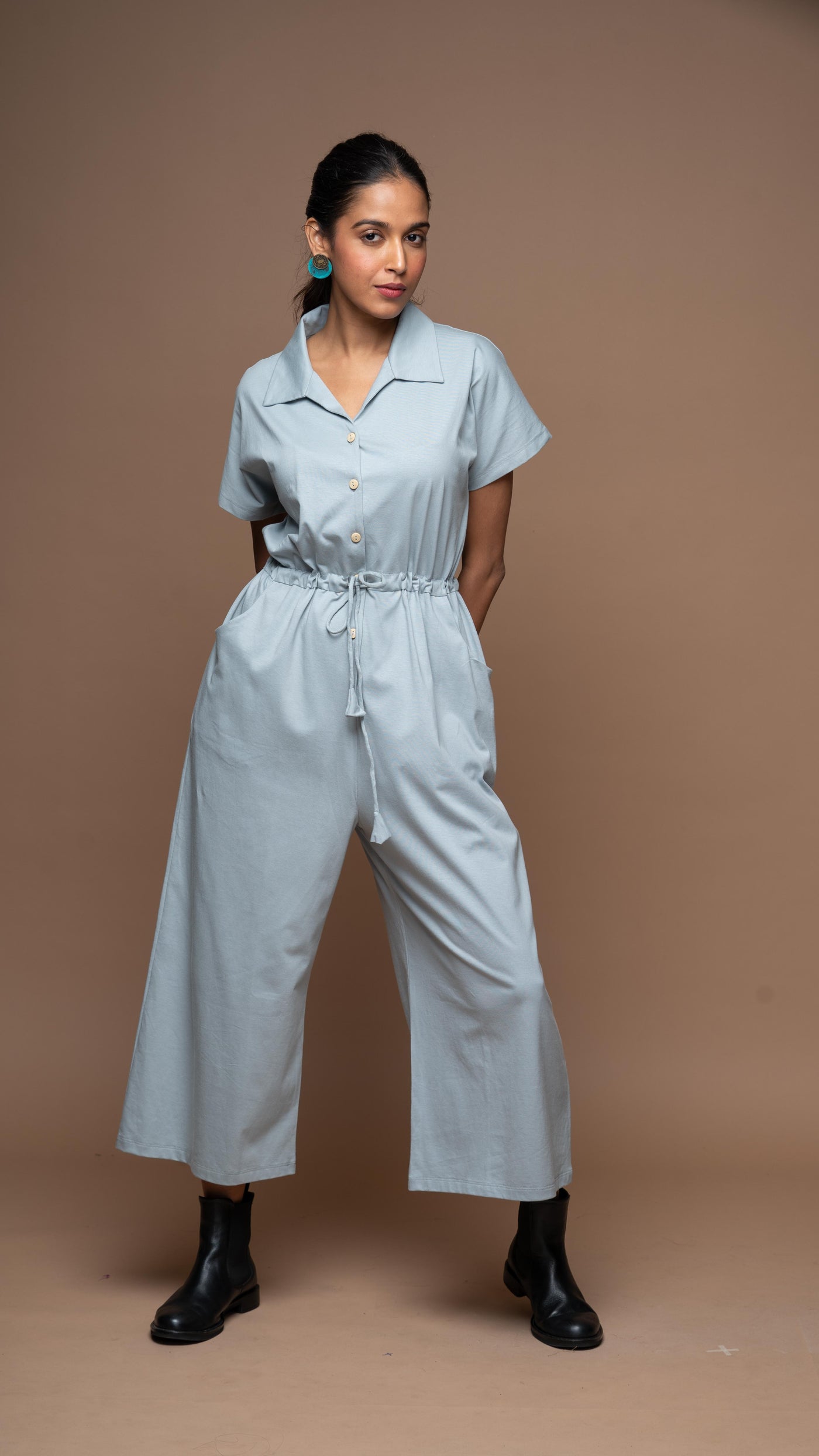 Collarista Jumpsuit in Gray Blue