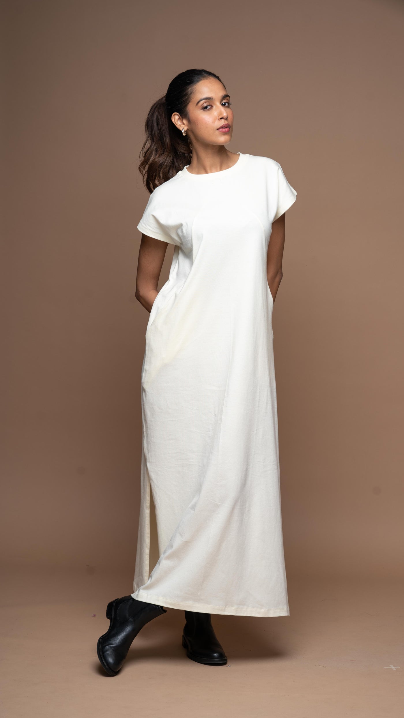 Tri-Cut Comfort Jersey Dress - Antique White