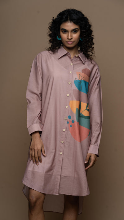 Muted Mauve Semicircle Stacks Shirt Dress