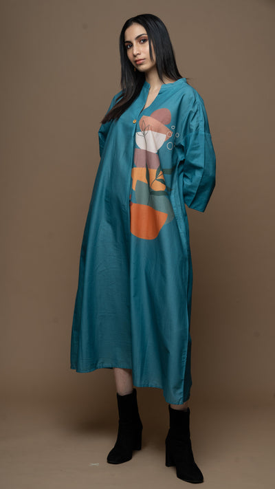 Dusky Blue Semicircle Stacks Shirt Dress