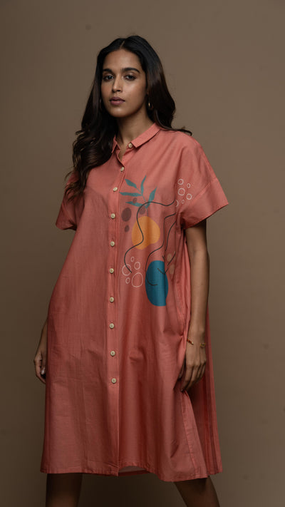 Delicate Coral Peaceful Pause Shirt Dress