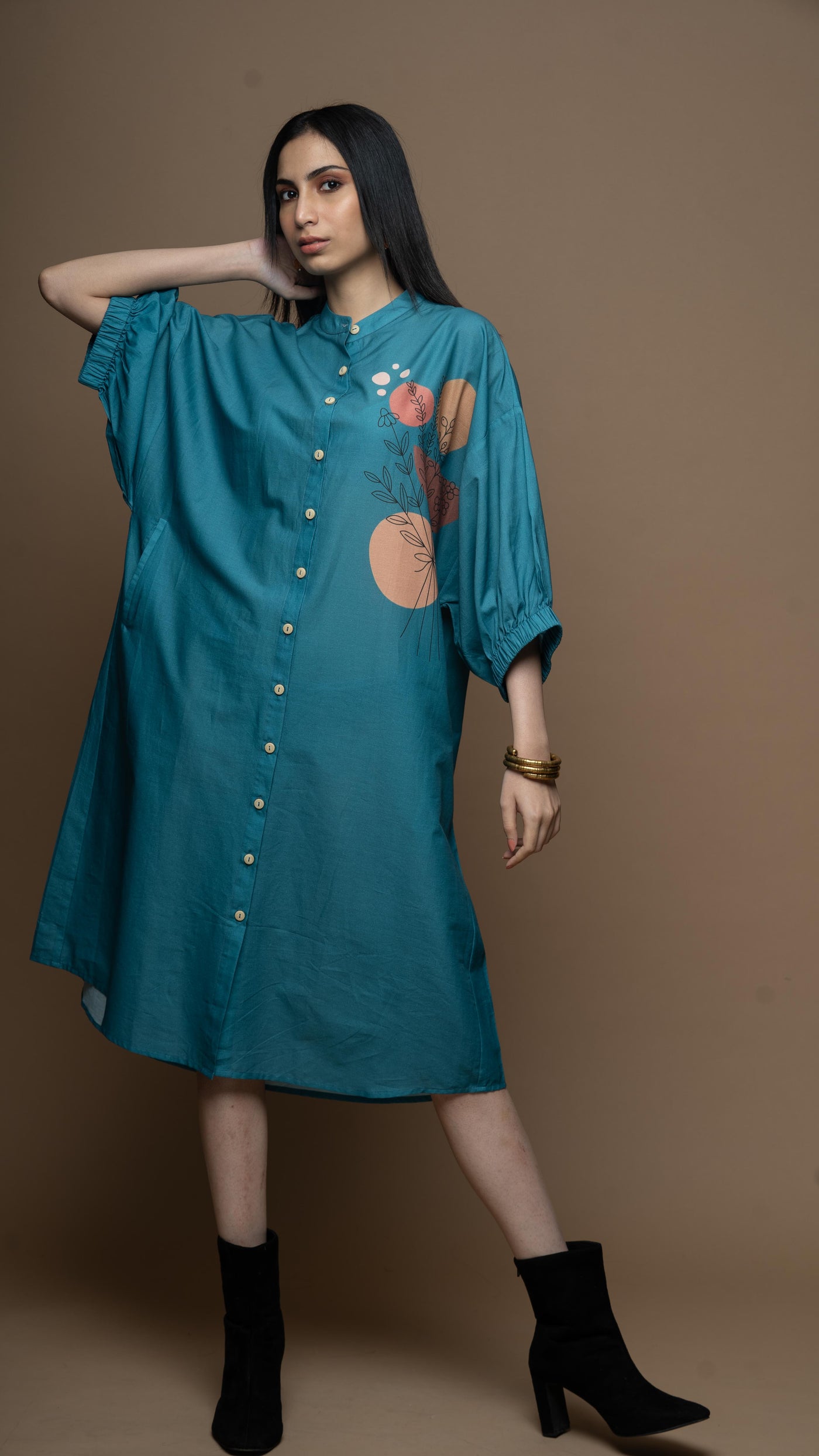 Dusky Blue Floral Whispers Shirt Dress