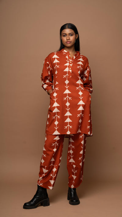 Rust Vivid Co-ord Pants Set in Our Boho Dance Pattern