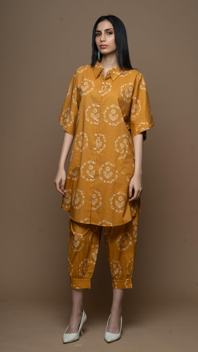 Muted Mustard Reya Co-ord Kurta Set in I heart boho Pattern