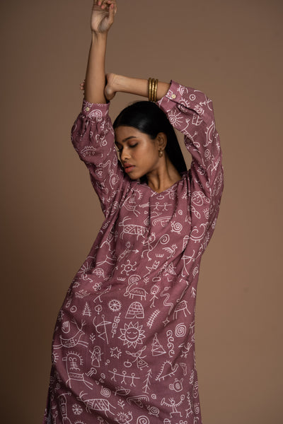 Plum Juno Kurta in In our cave Pattern