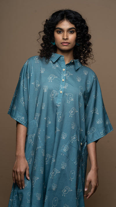 Blue Reya Co-ord Kurta Set in Good morning Pattern