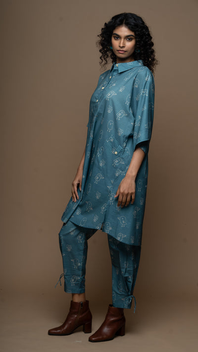 Blue Reya Co-ord Kurta Set in Good morning Pattern