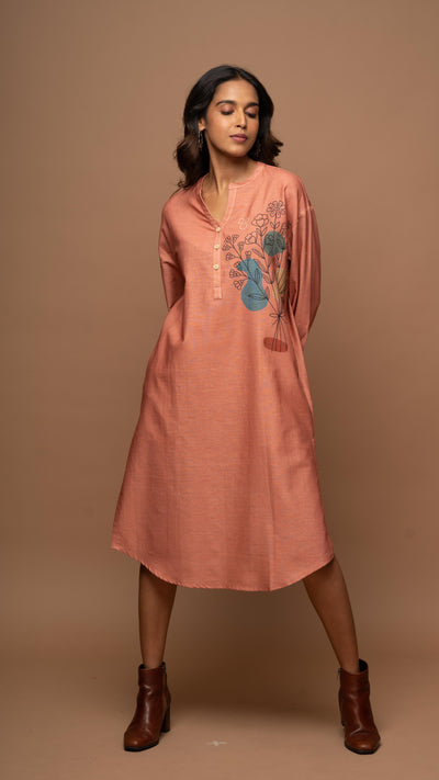 Soft Rose Gold Leaf and Petal Shirt Dress