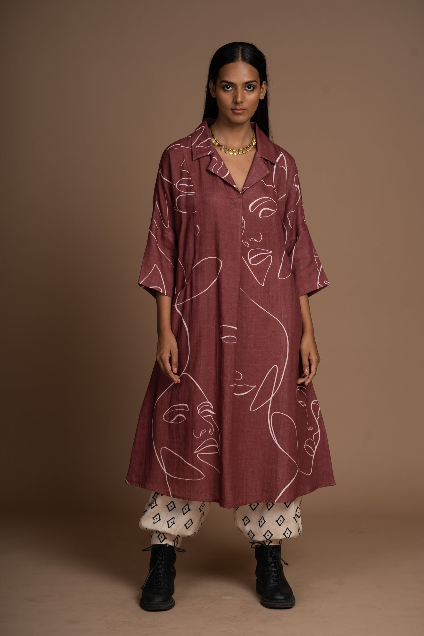 Burgundy Fira Kurta in Shades of Her Pattern