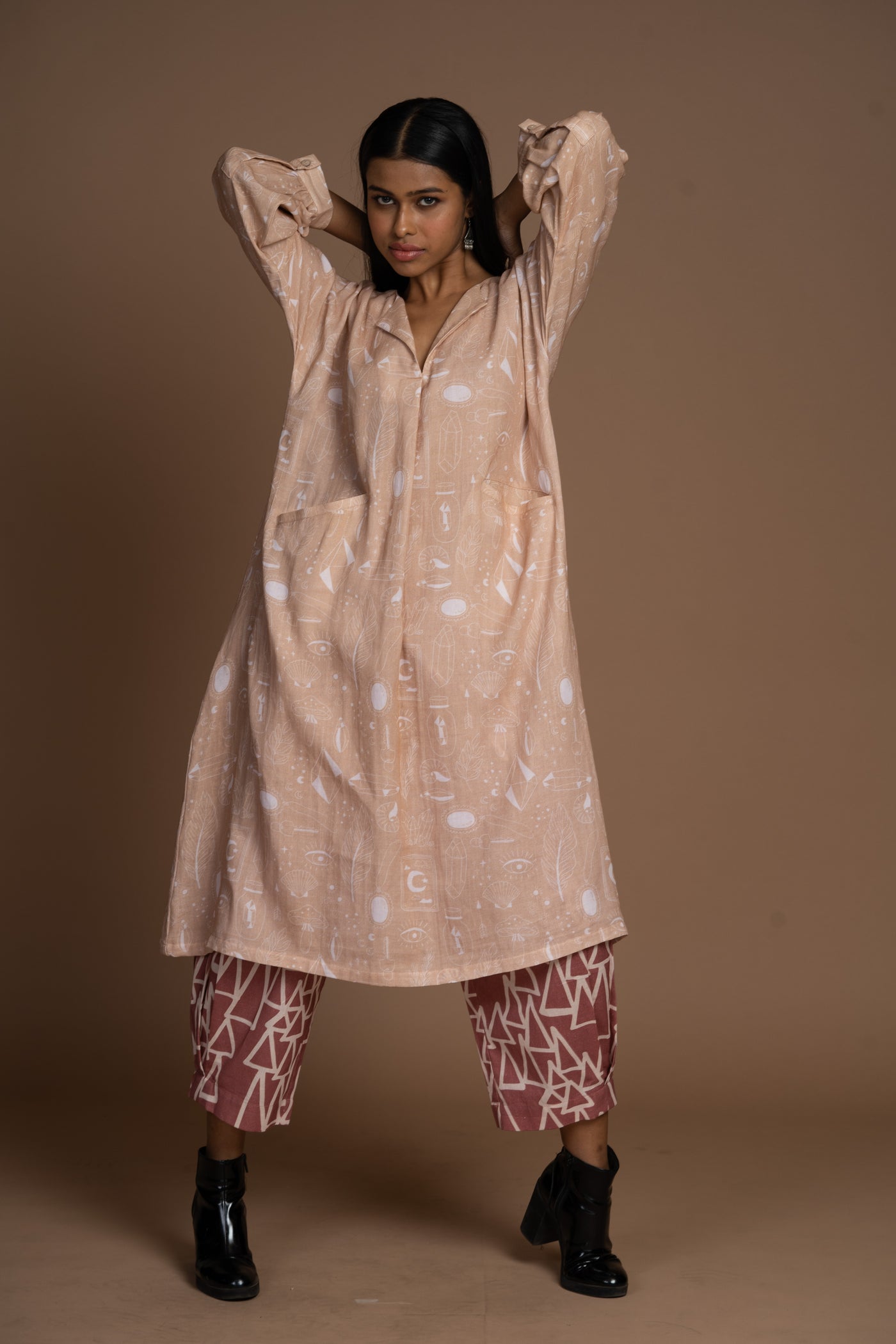 Beige Sway Kurta in Unlock Wonderland Pattern