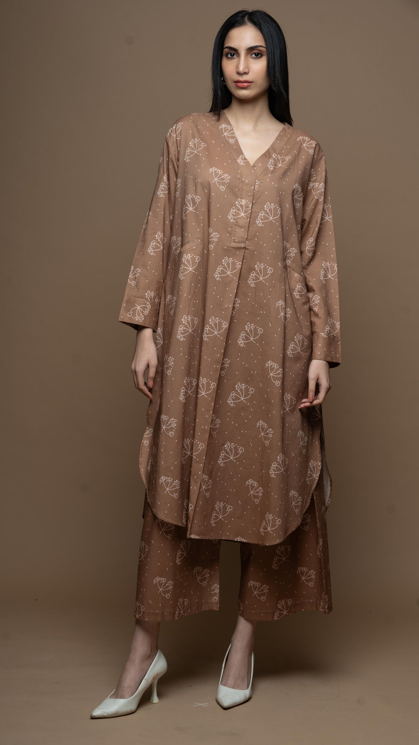 Brown Muse Co-ord Kurta Set in Aroma Everywhere Pattern
