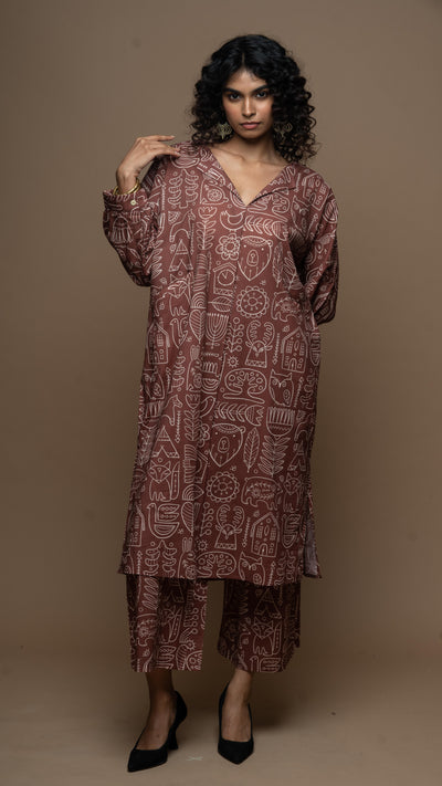 Marsala Sana Co-ord Kurta Set in Simply Scandi Pattern
