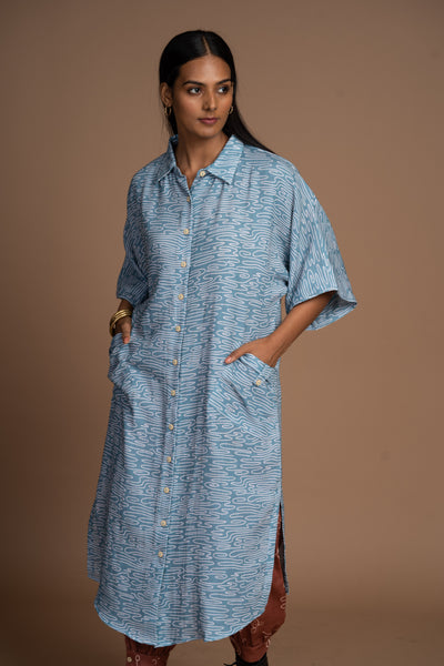 Dusty Blue Zena Kurta in Road not taken Pattern