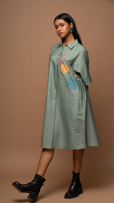 Muted Sage Peaceful Pause Shirt Dress