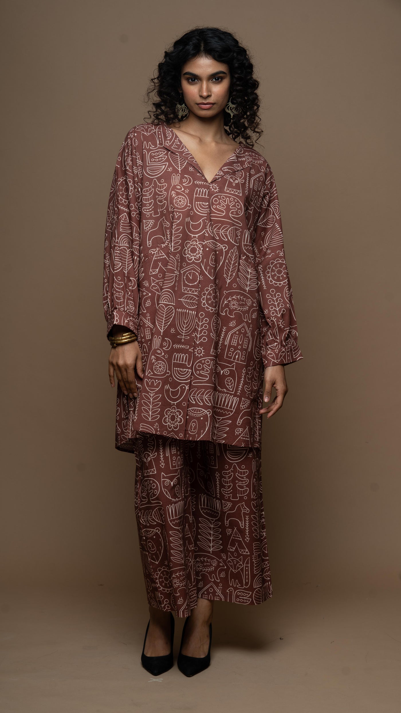 Marsala Sana Co-ord Kurta Set in Simply Scandi Pattern