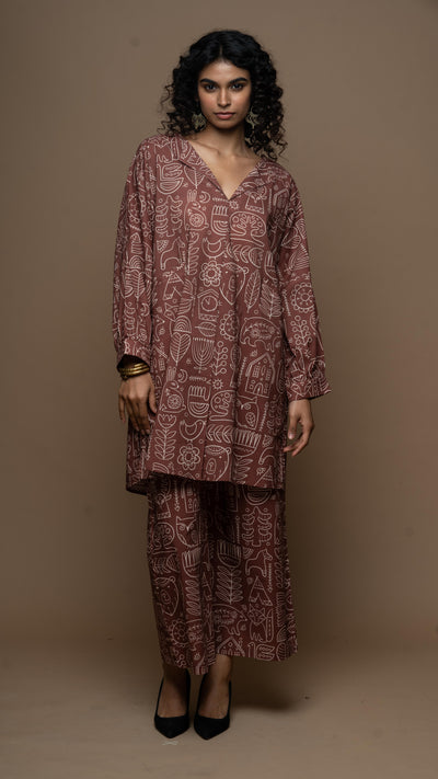 Marsala Sana Co-ord Kurta Set in Simply Scandi Pattern