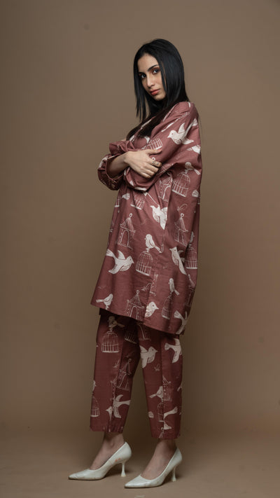 Muted Mauve Sana Co-ord Kurta Set in Always Free Pattern