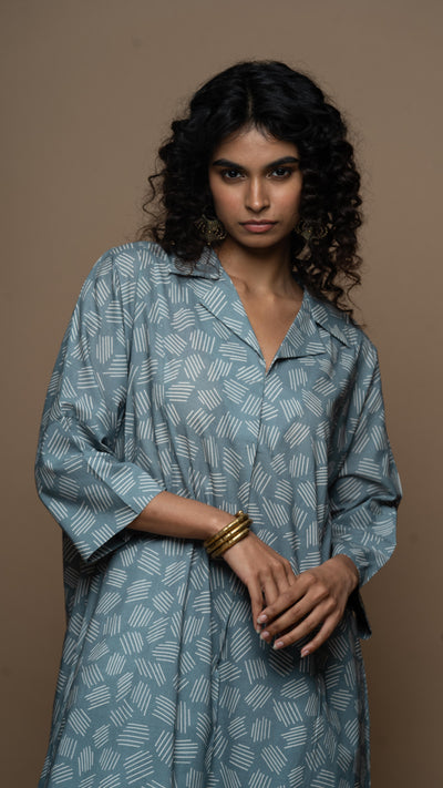 Muted Blue Lina Co-ord Kurta Set in We Grow Pattern