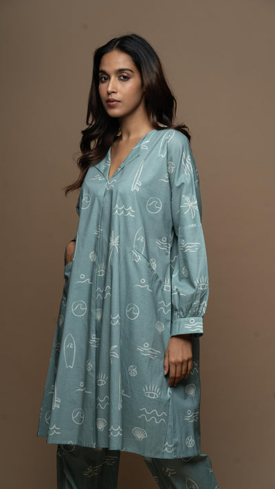 Sage Sana Co-ord Kurta Set in Sound of the sea shells Pattern