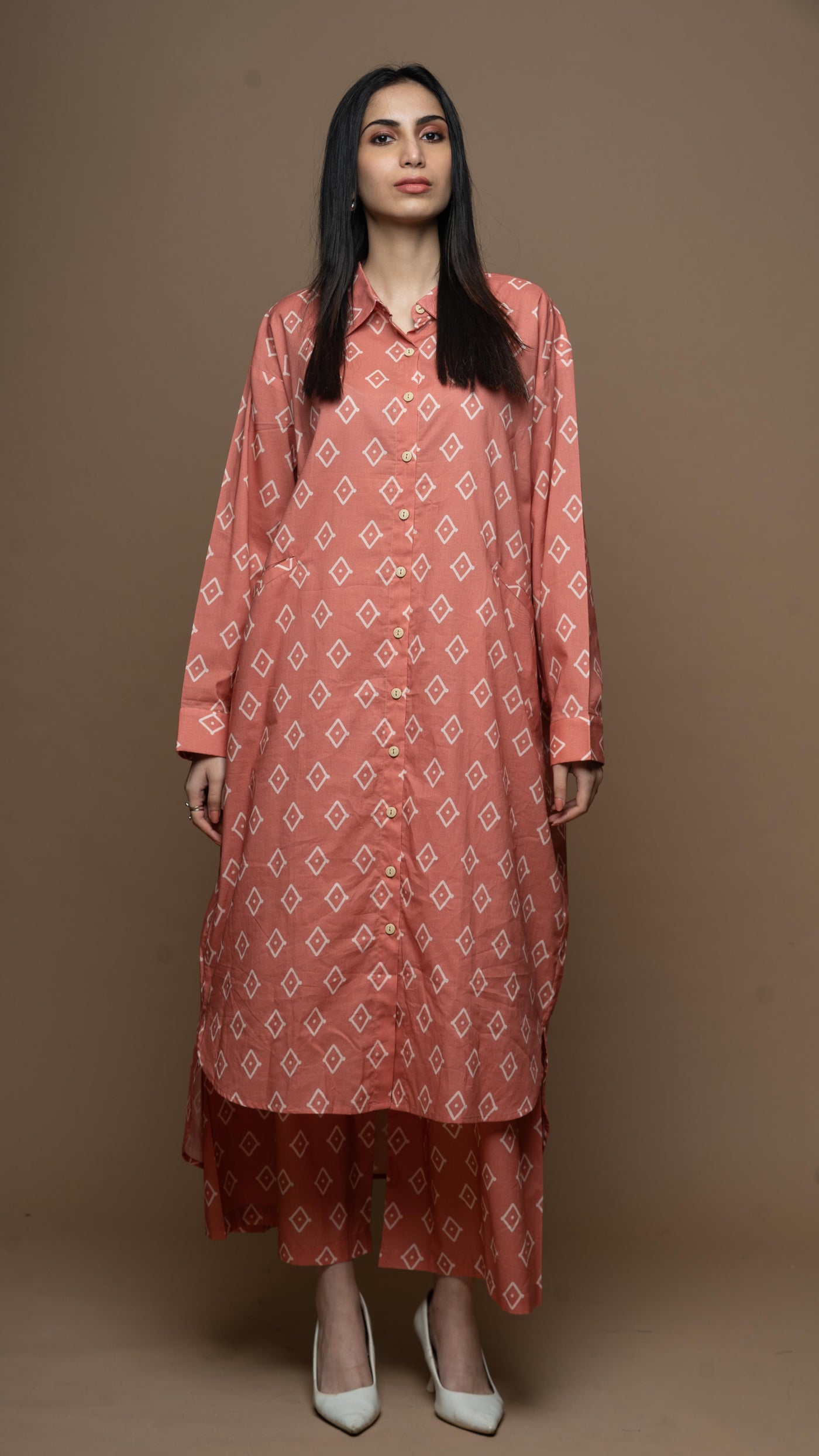 Rose Gold Liora Co-ord Kurta Set in True Gem Pattern