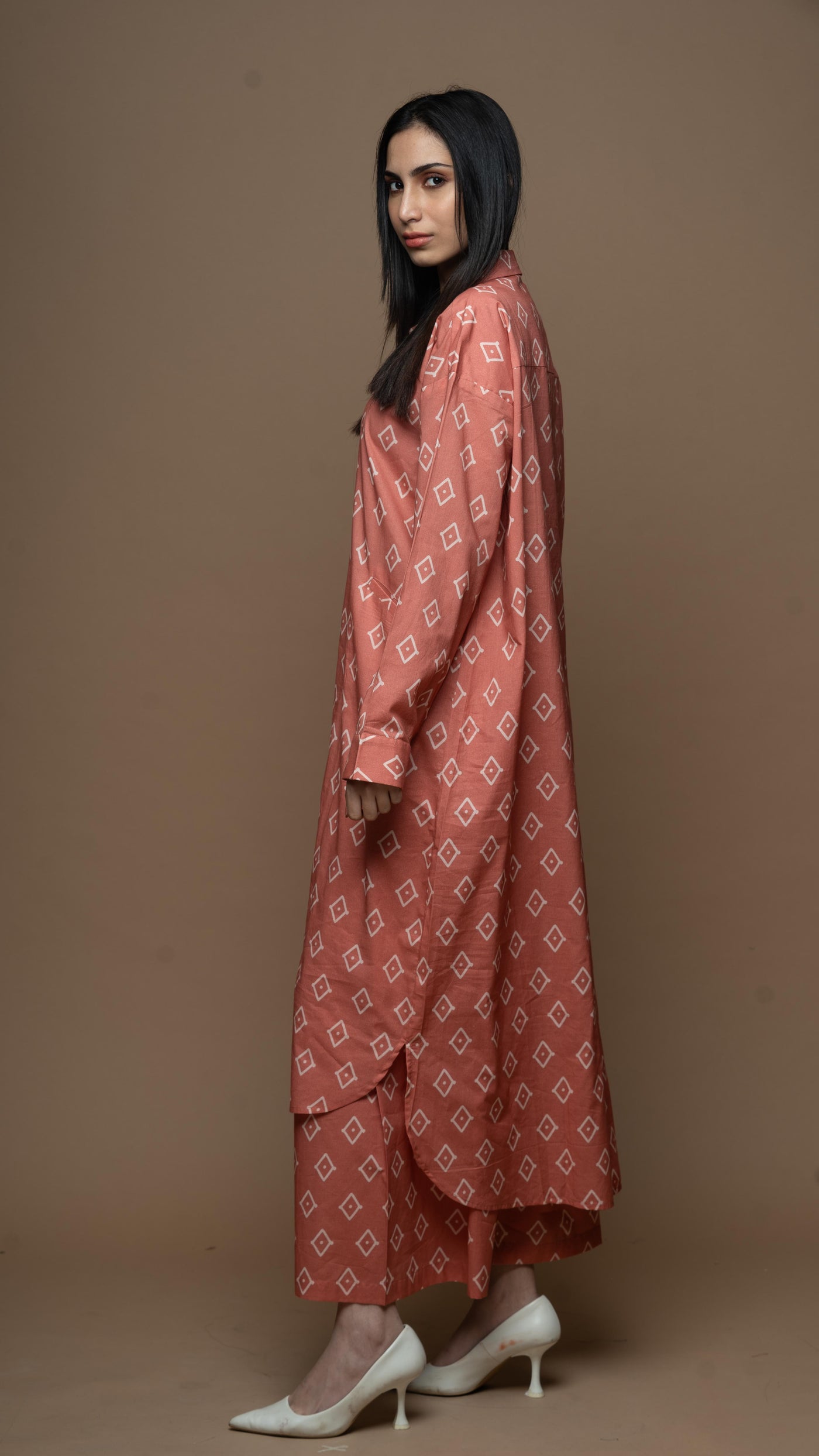 Rose Gold Liora Co-ord Kurta Set in True Gem Pattern