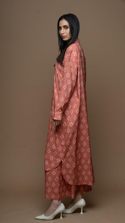 Rose Gold Liora Co-ord Kurta Set in True Gem Pattern