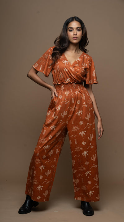 Chic Crossover Jumpsuit in Siesta in the desert Pattern