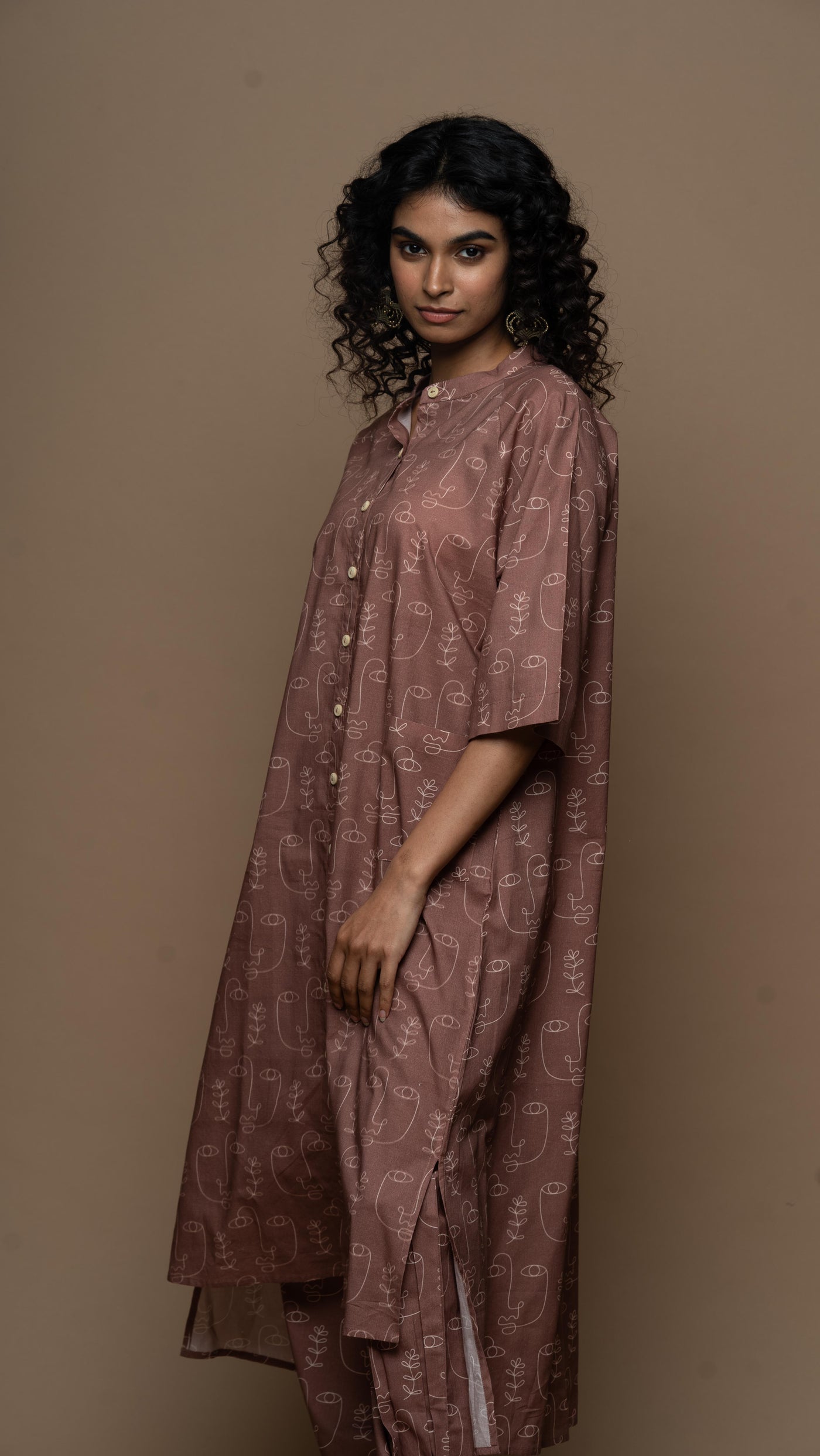 Muted Mauve Cyra Co-ord Kurta Set in Growing Thoughts Pattern