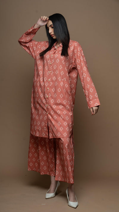 Rose Gold Liora Co-ord Kurta Set in True Gem Pattern