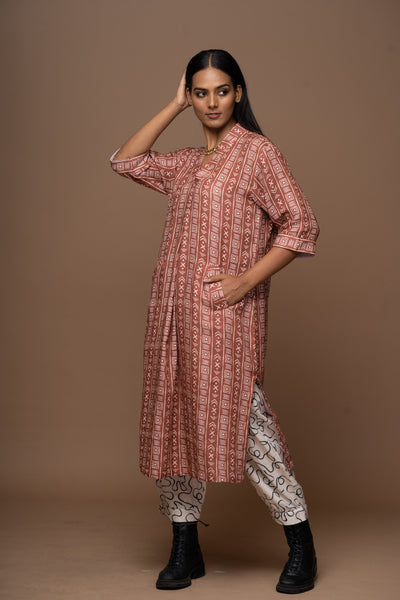 Rust Luma Kurta in Geometry Calling Pattern