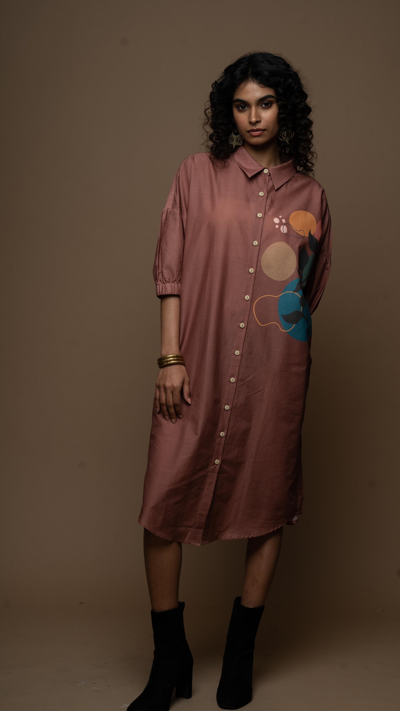 Muted Desert Rose Mystic Leaf Shirt Dress