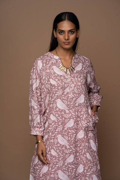 Dusty Mauve Dara Kurta in the Enchanted Forest Pattern