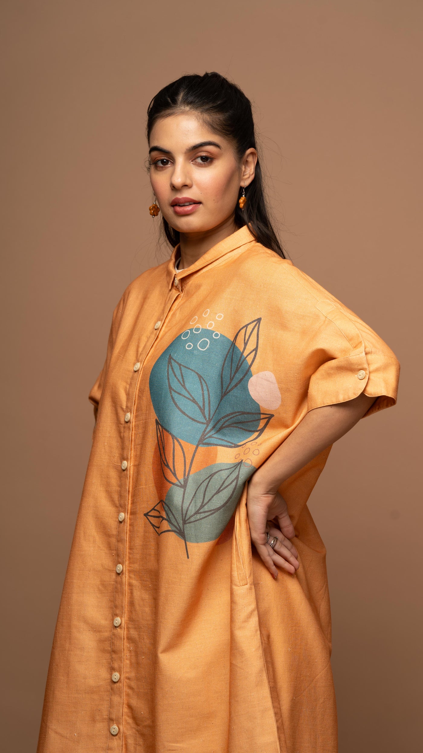 Graceful Amber One Leaf Wonder Shirt Dress